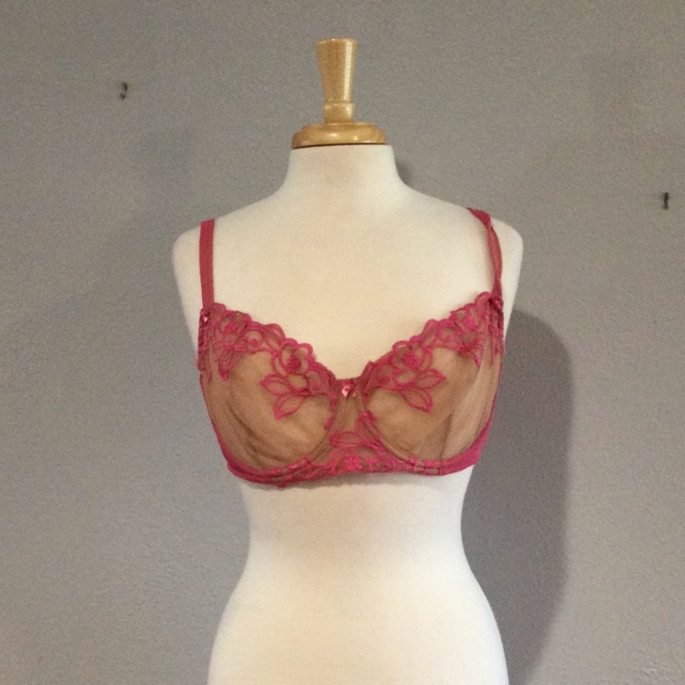 Victoria Secret Pink/Tan Sheer Embroidered Underwire Bra 38D